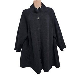 Eileen Fisher Button Up Mock Neck Kimono Jacket Women Size L Black Silk/Cotton